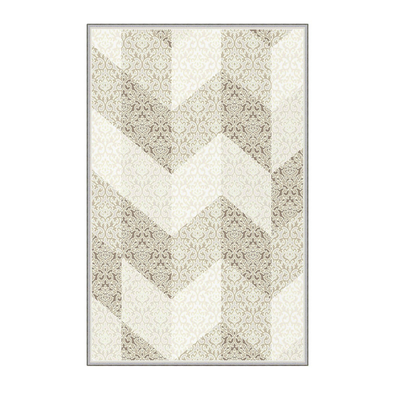 Tapis vert / crème en polyester tissé à la machine Creekmore, Rectangle 2 pi 7 po x 4 pi 11 po