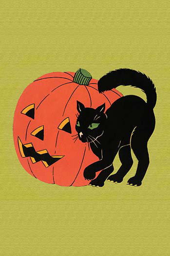 «Black Cat with Jack-O-Lantern», reproduction d'art, H 42 po x l 28 po x P 1,5 po