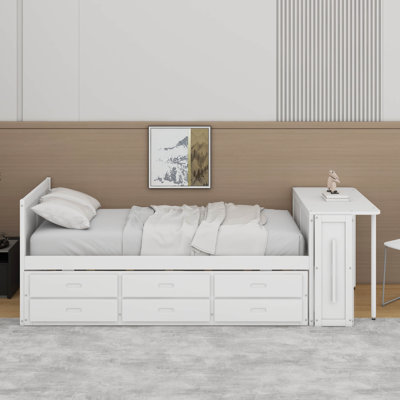 Lit plateforme simple en bois avec bureau et tablette de rangement