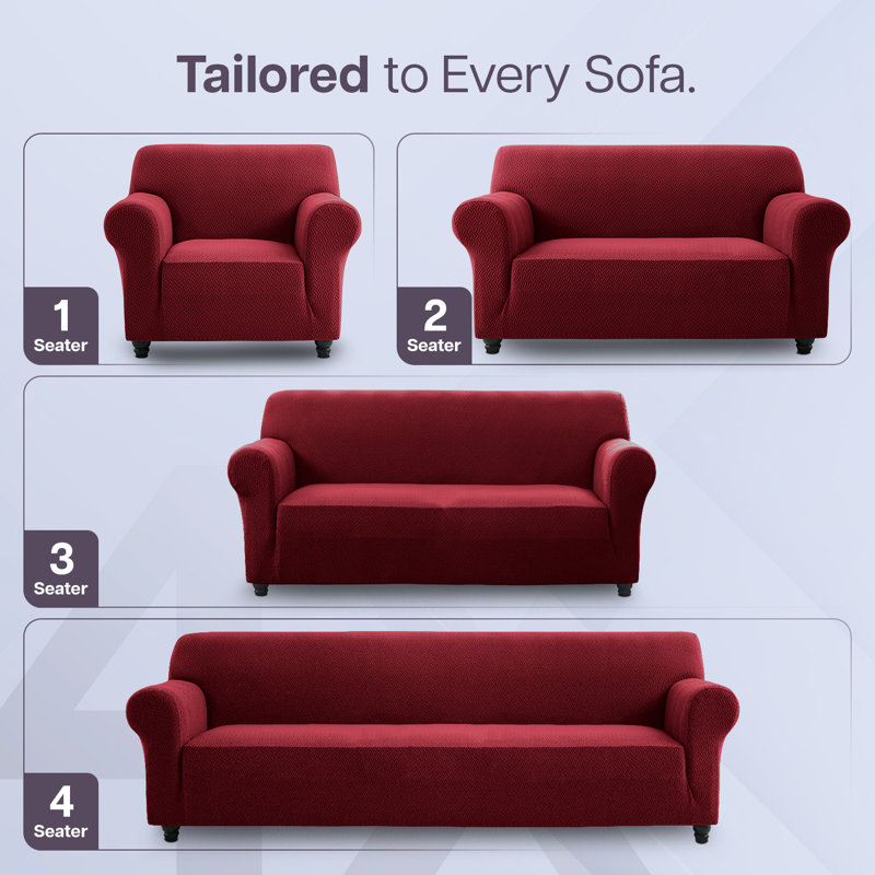 Durable Spandex Stretch Sofa Cover - Jacquard Pattern Sofa Slipcover & Furniture Protector, Burgundy