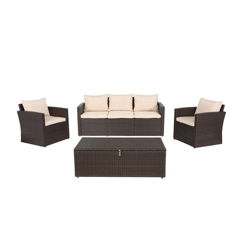 Arlington 5 - Person Outdoor Wicker Patio Conversation Set With Deep Seating Cushions