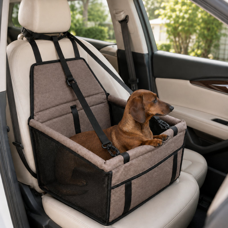 Siège d'appoint pour voiture respirant avec sangle de sécurité et poche de rangement, Brown