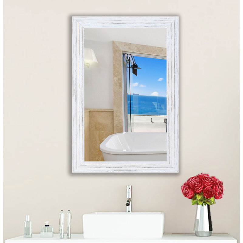 Levon Solid Wood Flat Wall Mirror, 47.5" H x 35.5" W, Rustic White