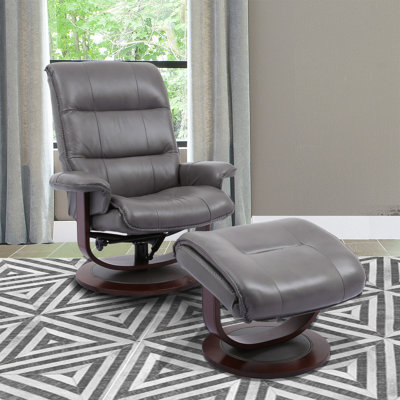 34" Upholstered Manual Reclining Swivel Chair and Ottoman with Flared Arms