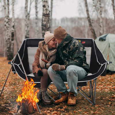 Heated Double Camping Loveseat with Cupholders, Storage, Power Bank, Heavy Duty Outdoor Chair