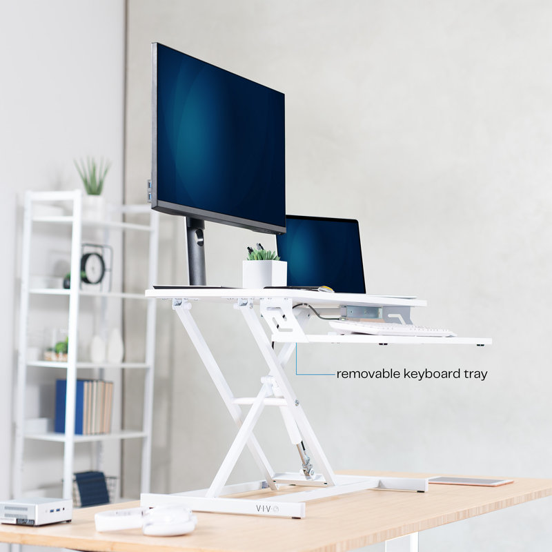 Adjustable Height Steel Standing Desk Converter, White