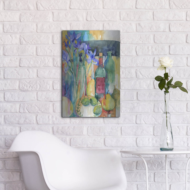 Table Scape With Irises »par Annelein Beukenkamp, art mural en métal, 16 po x 24 po, H 24 po x l 16 po