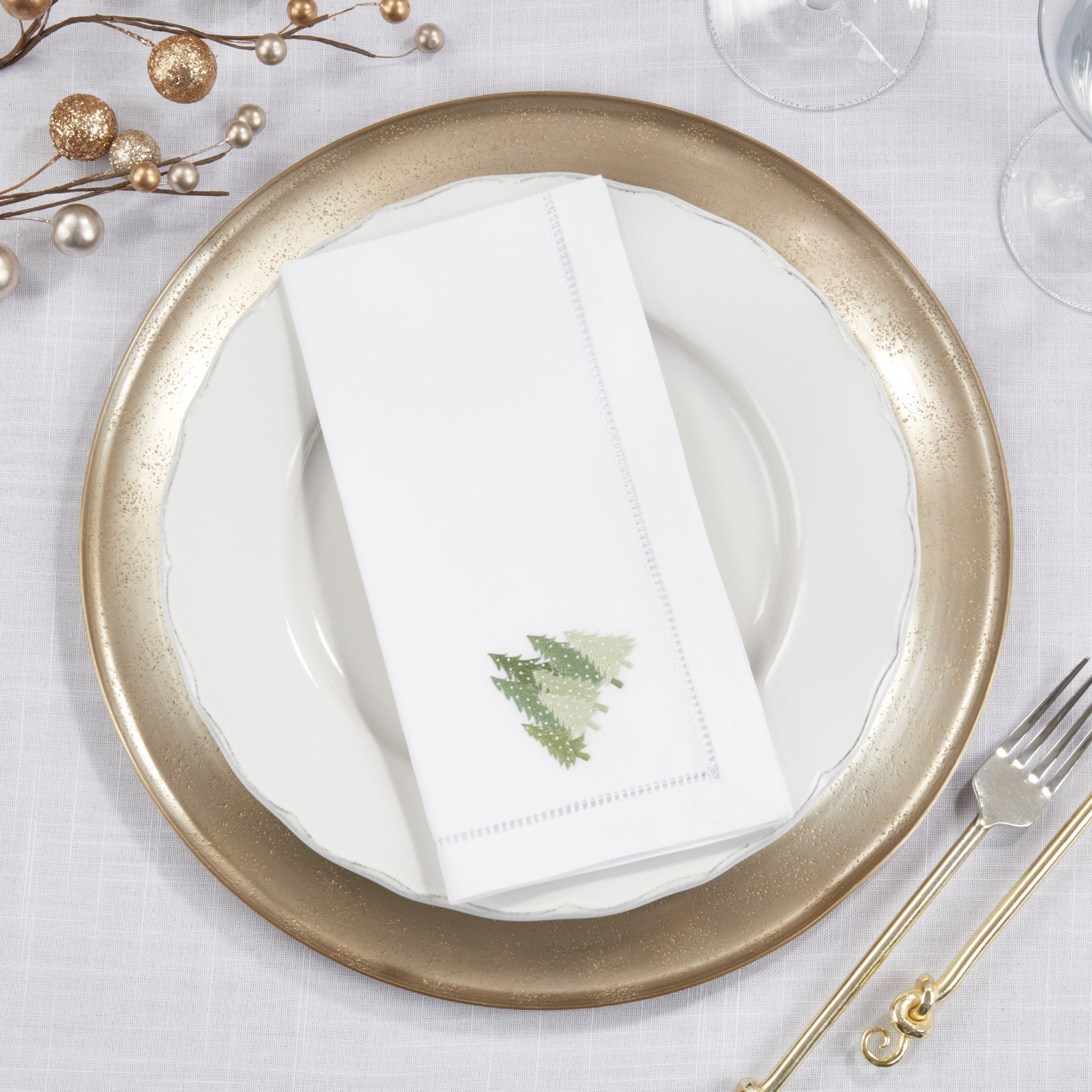 The Broderie Collection The Broderie Cotton Napkin, Grey Christmas Trees