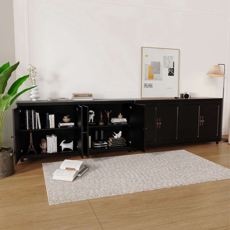 60"W Vintage Sideboard Cabinet With Adjustable Shelves And 4 Doors Set Of 2, Black
