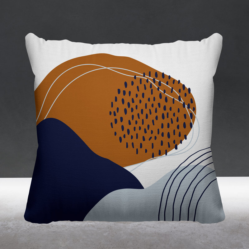 Coussin décoratif intérieur / extérieur Mid-Century Cyn, Orange / bleu marine, L 19 po x H 19 po
