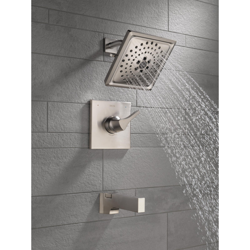 Zura Pressure Balance 14 Series Tub and Shower Trim with Single Lever Handle and Monitor, Stainless