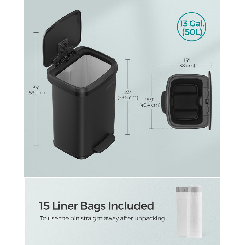 Steel Step On Kitchen Trash Can - 50L, Black