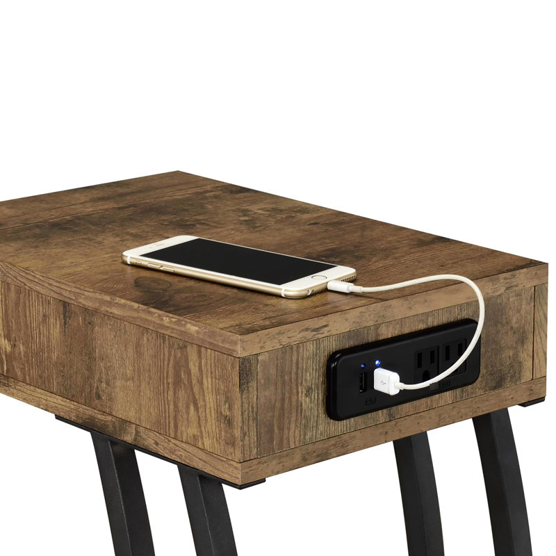 Rectangular Accent Table With Nutmeg Wood And Functional Outlets Rustic Tech Enhancements Storage Options, Brown