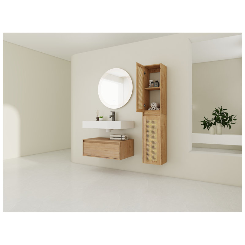 Meuble-lavabo mural 30 po avec lavabo en résine imitation chêne