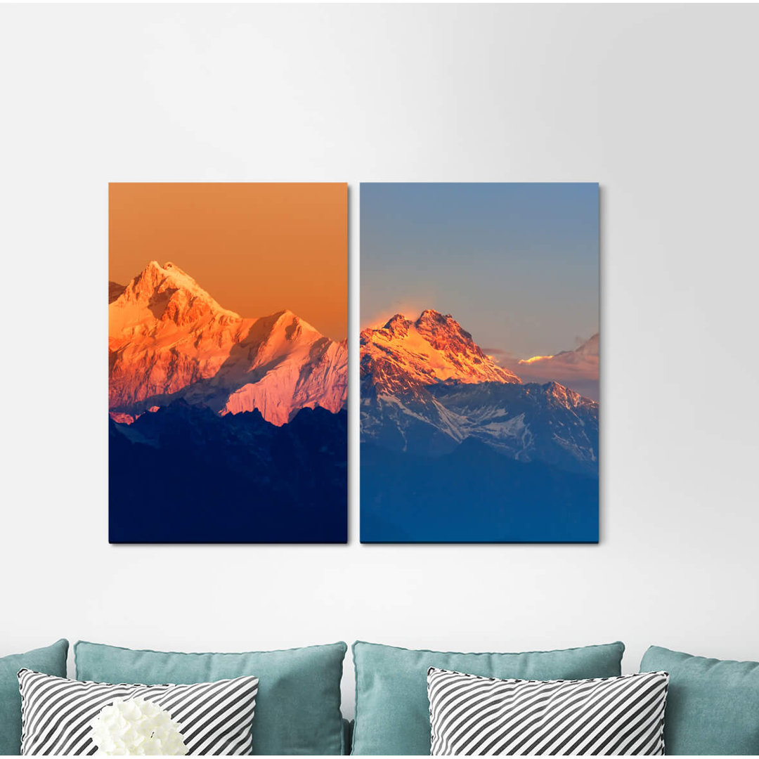 2-tlg. Leinwandbilder-Set - Grafikdruck "Berge Berge Himmel Himalaya Majestätisch Majestätisch"