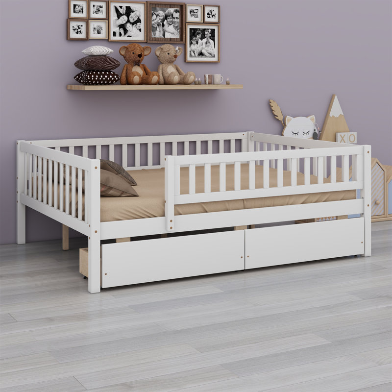 Daybed Wood Bed With Two Drawers, White, Full