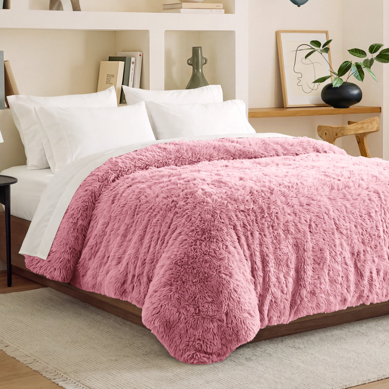 Shaggy Fleece Plush Duvet Cover, Queen Duvet Cover, Light Pink