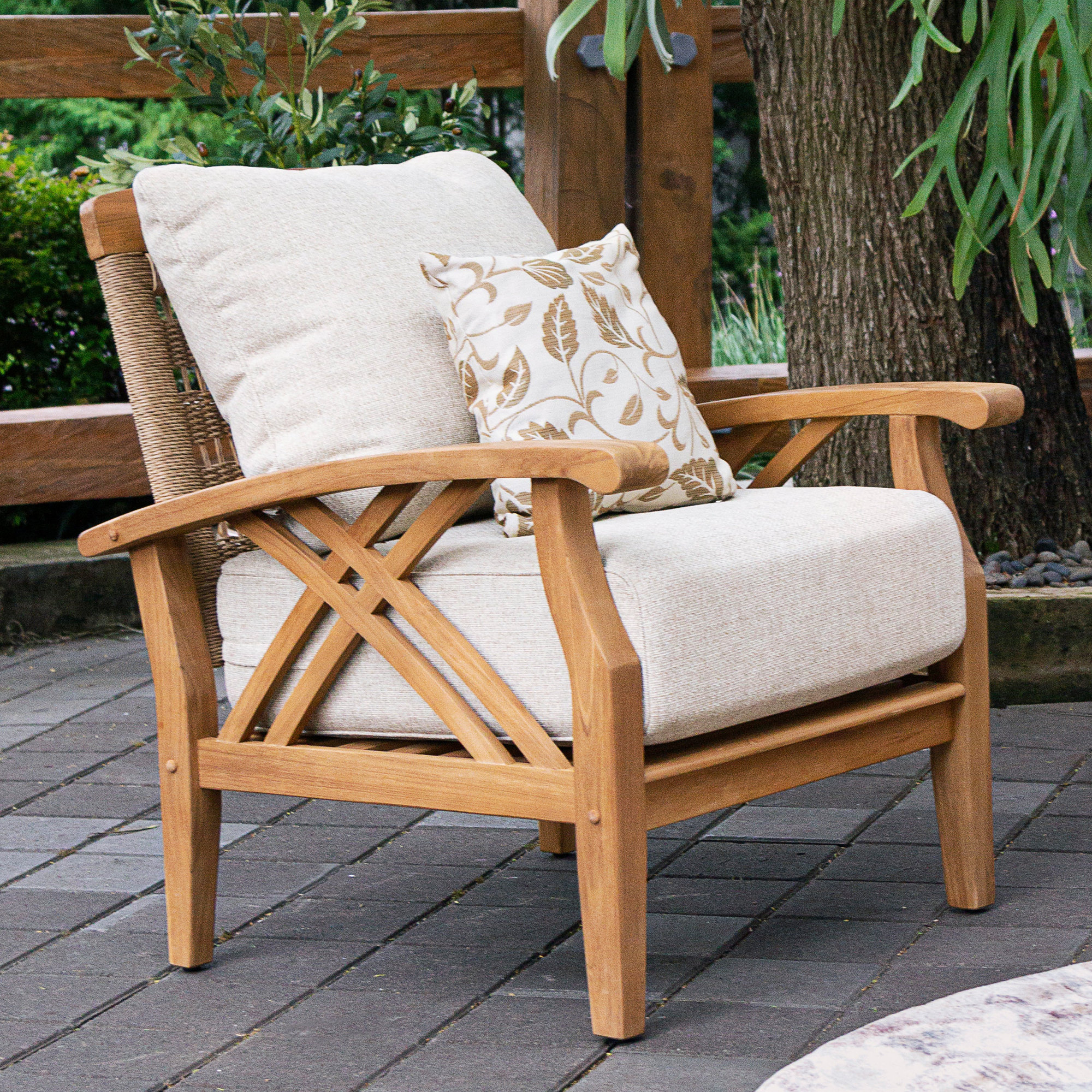 Cotesfield Teak Outdoor Seating Group, Tan Performance Basketweave