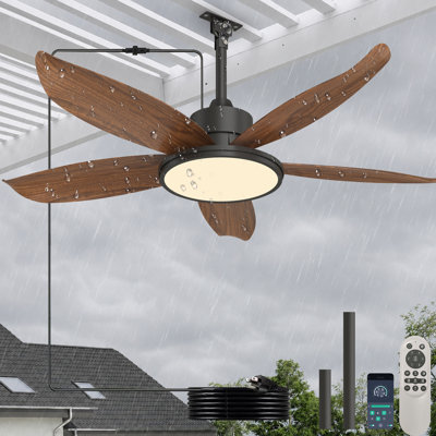 42" 5 - Blade Outdoor Plug-In Ceiling Fan With Led Light And Remote Control