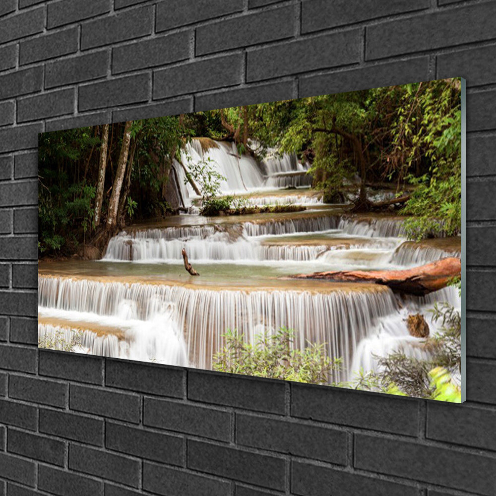 Natur Wasserfall Wald - Ungerahmte Fotografie auf Glas