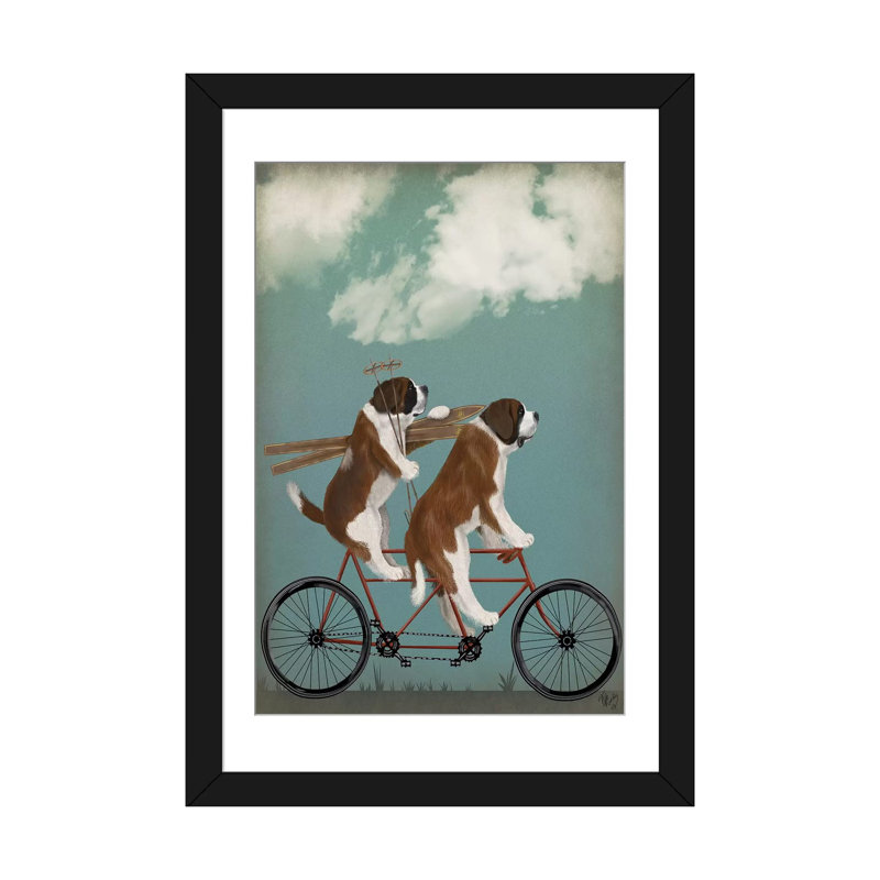 Fab Funky 'St. Bernard Tandem, impression sur toile tendue, Papier d'art encadré noir, H 24 po x l 16 po x P 1 po, Blanc