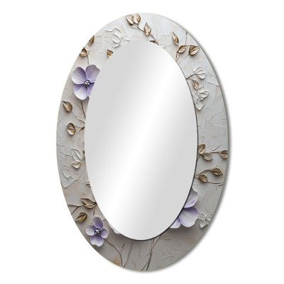 Purple Blooming Lilac White Melody I - Purple Traditional Oval Wall Mirror