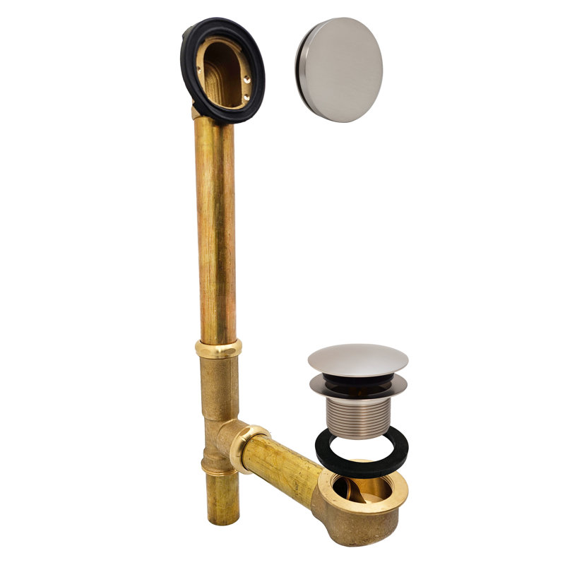 Ensemble de drain de baignoire 14 "en laiton calibre 14 avec un débordement sans trou, Nickel satiné