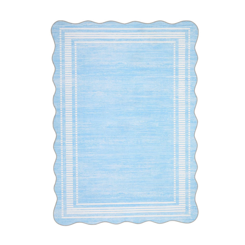 Striped Machine Printed Area Rug, Blue, Rectangle 80 x 150 cm