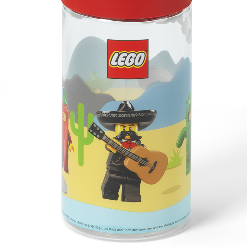 LEGO: Bouteille d'hydratation 0,5 L - Mexique - transparent avec couvercle à vis rouge, conception 3 pièces, capacité 17 oz