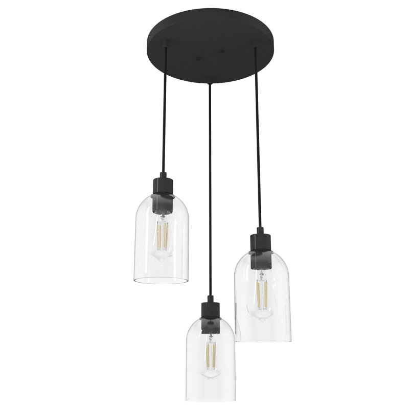 Lochemeade 3 Light Round Cylinder Cluster Pendant, Clear, Noble Bronze