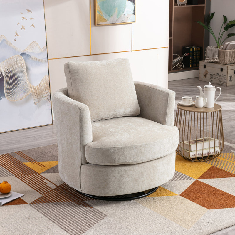Yelina Polyester Slipcovered Swivel Barrel Chair, Beige  100% Polyester