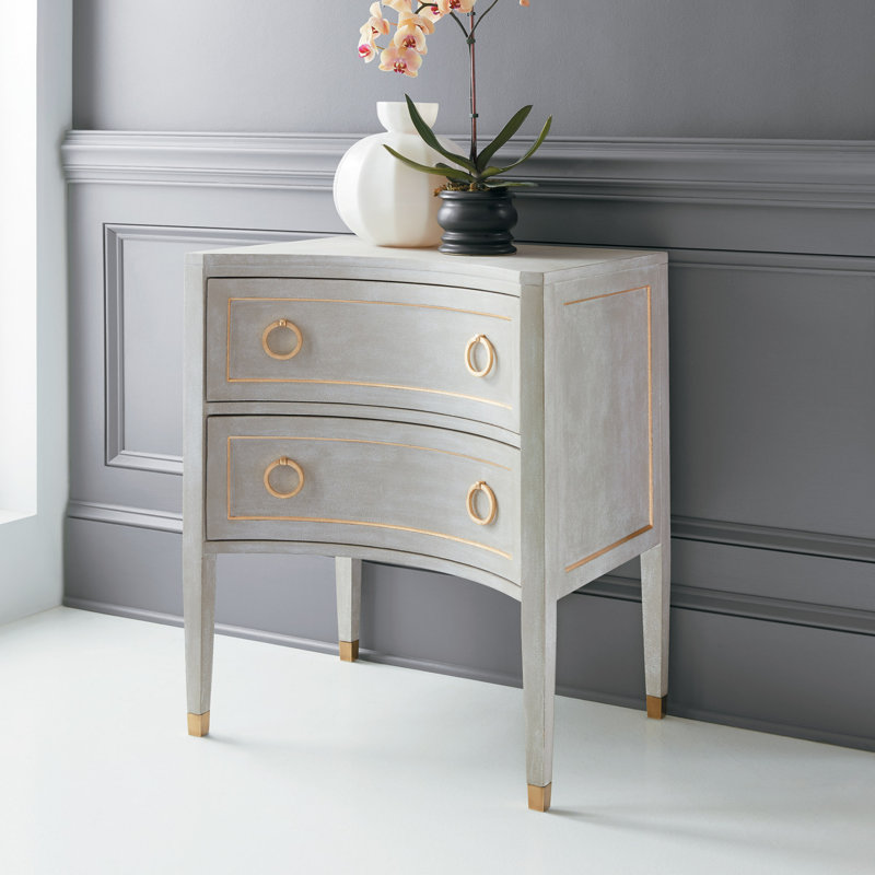 Gustavian 2 - Drawer Nightstand, Antique Gray/Gold