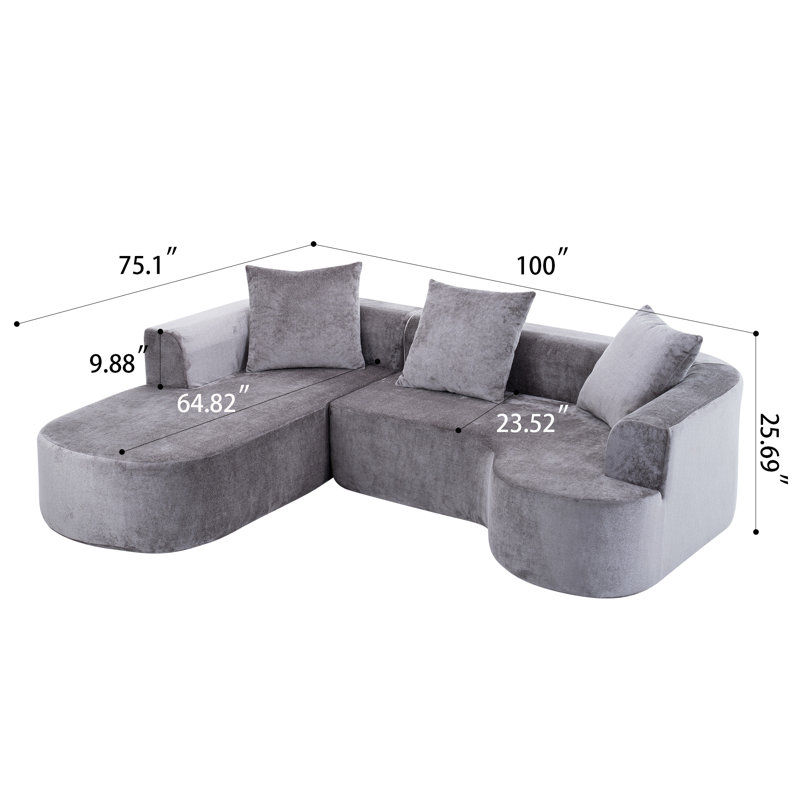Canapé modulaire en tissu Corduroy avec méridienne en L, canapé-lit modulaire Cloud, Gris