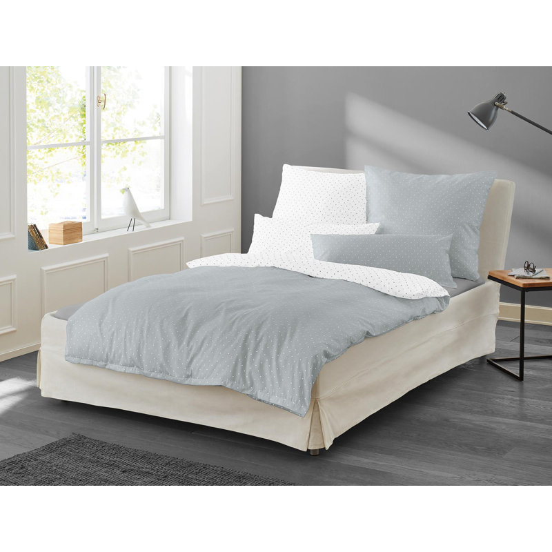 Jessica  Cotton 81 TC Reversible Duvet Cover Set, 155 x 220cm - 1 Pillowcase (80 x 80 cm), Silver