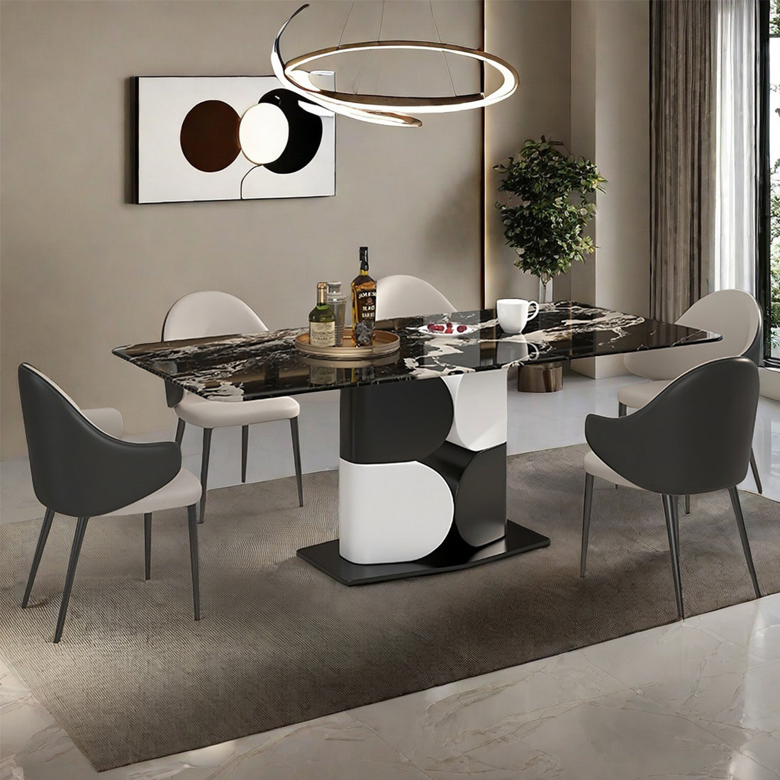 ALLNICEDT Black Microlite Rectangular Dining Table Sets | Wayfair