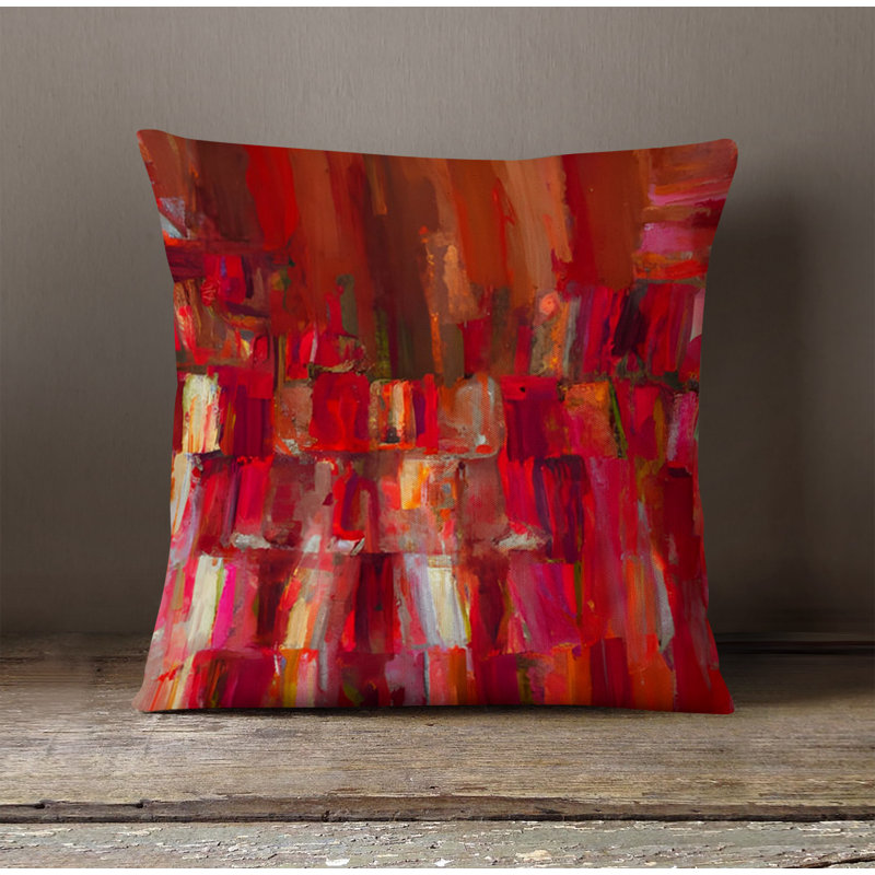 Throw Pillow With Insert, 16"H x 16"W, Red Abstract 10