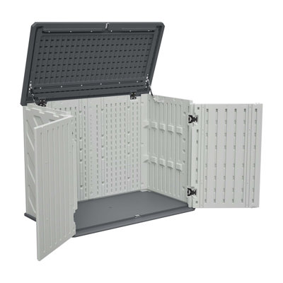Weather-Resistant Horizontal Storage Shed With Lockable Door, 28-Cubic-Foot HDPE Outdoor Cabinet For Backyard, Patio, And Garden Use.