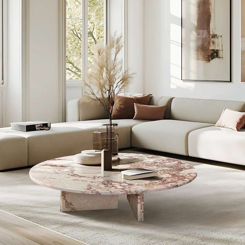 table basse en marbre, 9.8" H x 35.4" L x 35.4" W, Rose
