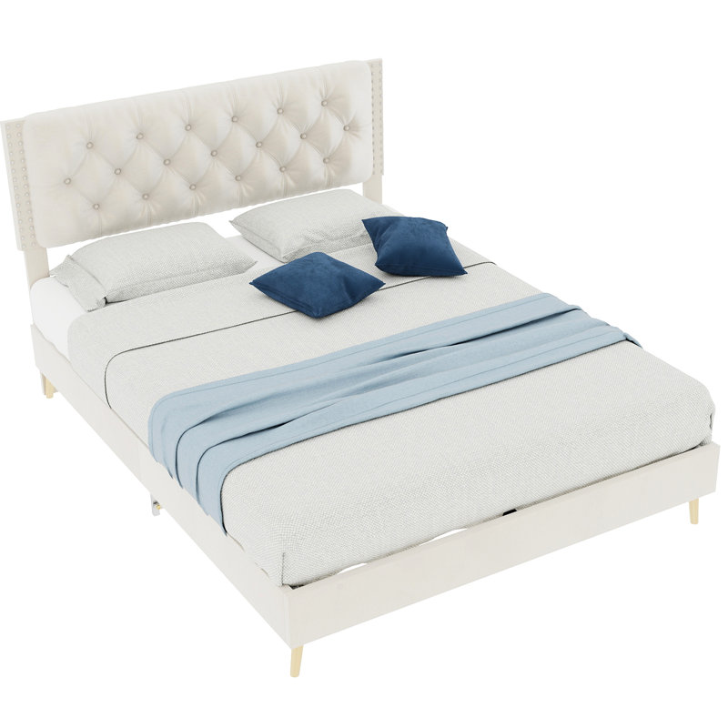 Structure de lit double beige, structure bien conçue, convenant au matelas commun, idéale pour les hôtes et pour un usage personnel beige, taille, d'ingénierie, sommeil, tête de lit, attrait, espace