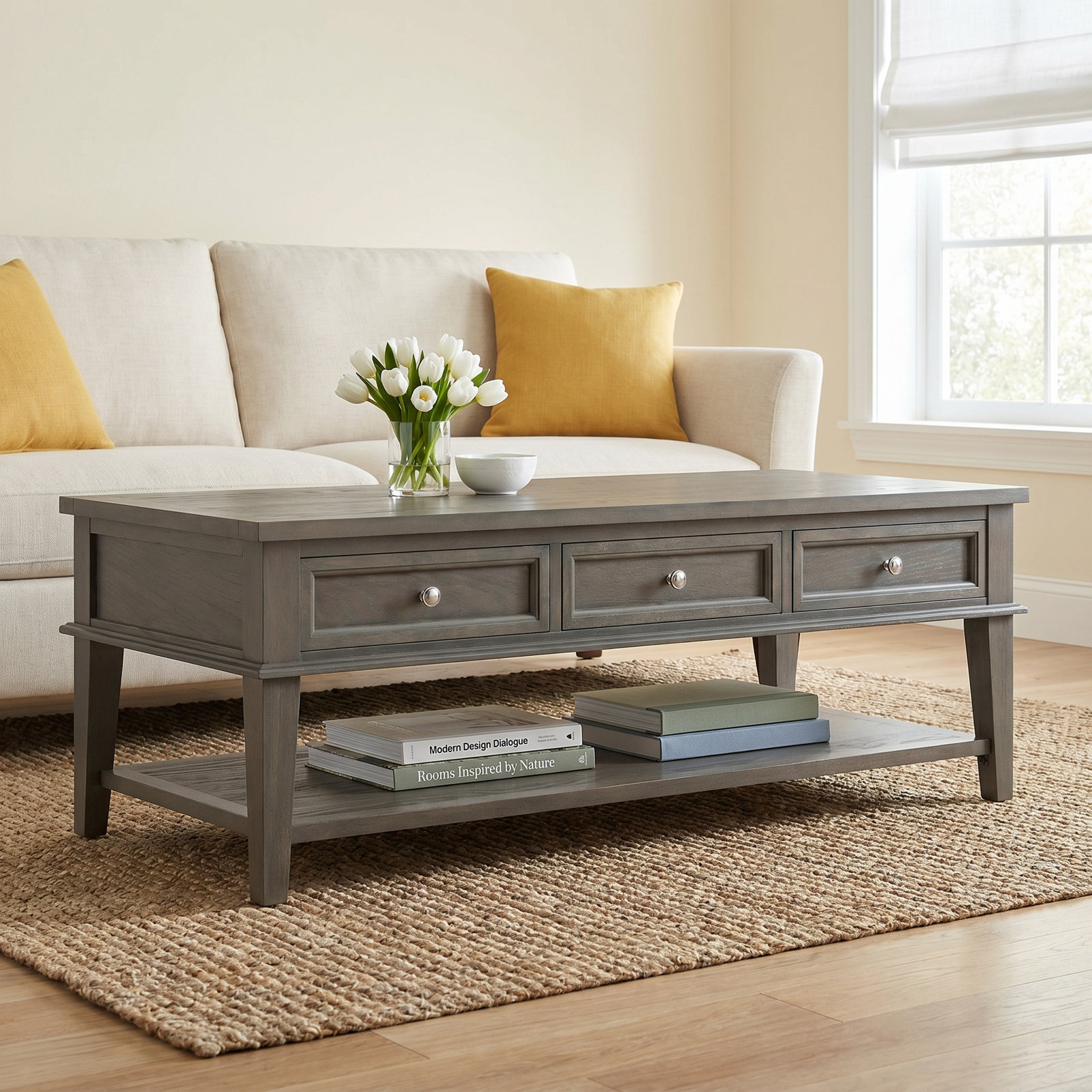 Samira Single Coffee Table with Storage, Ash Gray