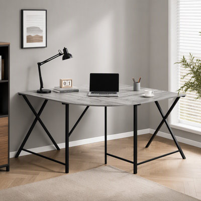 Computer Desk, Home Office, Corner, 55"l, L Shape, Work, Laptop, Grey Laminate, Black Metal, Contemporary, Modern