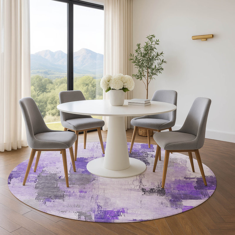 Premium Machine Washable Pinkston Abstract Rug, Round 8'