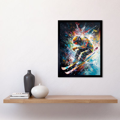 Lunardi Skier Skiing Vibrant Splatter - Single Picture Frame Print