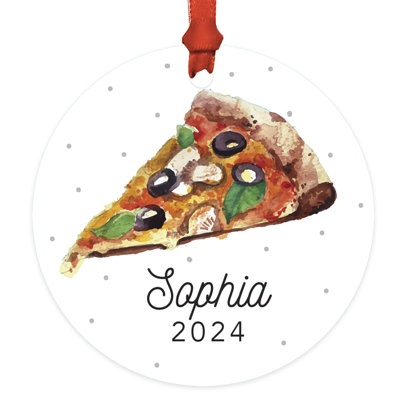 Ornement en forme de tranche de pizza sur mesure, décoration d'arbre en métal 20 XX, cadeau de fête amusant pour les amateurs de pizza
