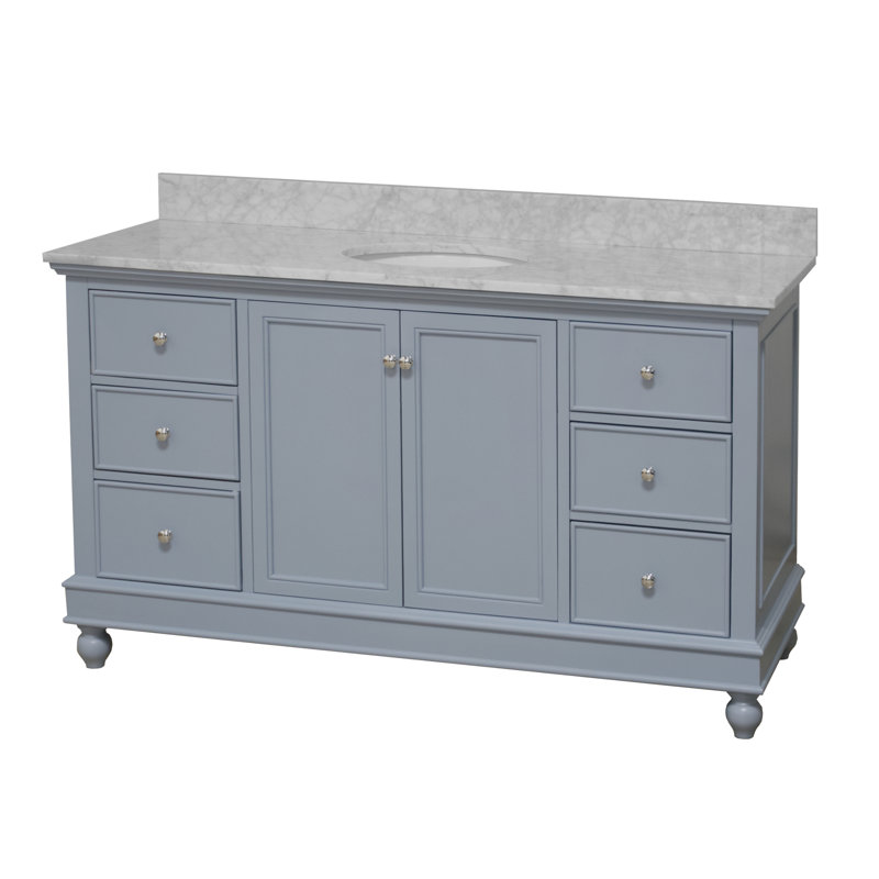 Ensemble de meuble-lavabo simple 60 po Ferdinand, Marbre de Carrare, Bleu poudré