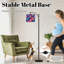 Lampe sur pied à arc avec abat-jour réglable Plume de paon Lampe sur pied vibrante bleu mauve et doré 3 températures de couleur Lampe à mât haut avec interrupteur au pied pour la chambre à coucher
