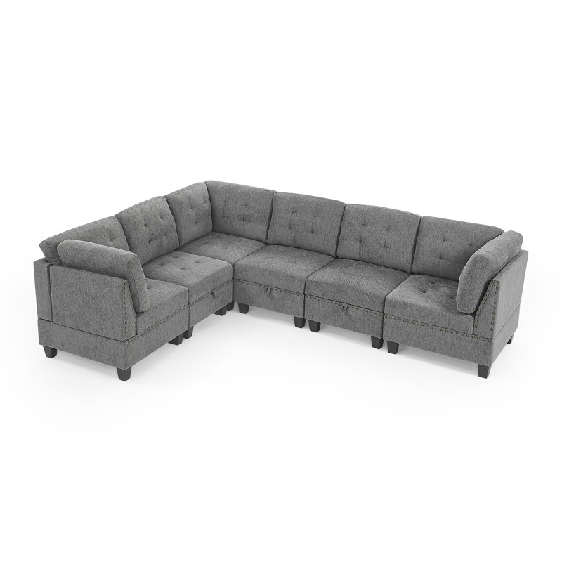 L Shape Modular Sectional Sofa, DIY Combination, Includes Three Single Chair And Three Corner, Chenille
