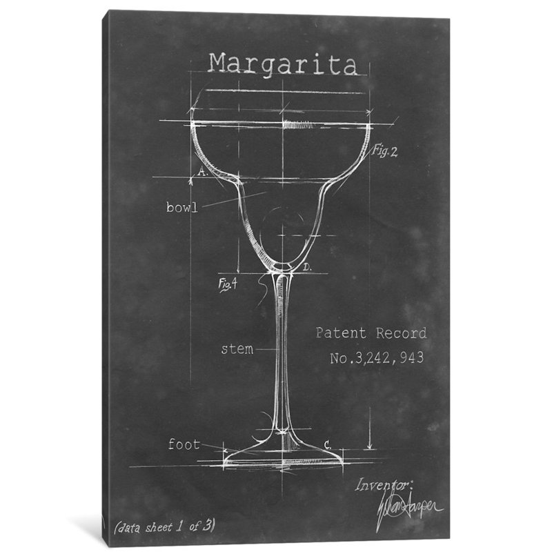 «Barware Blueprint VI», impression sur toile, H 12 po x l 8 po x P 0,75 po, Toile tendue