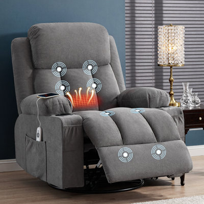 Fauteuil inclinable pivotant Avellune 38 po avec massage et chauffage à 8 points, porte-gobelets, port USB, capacité de 350 lb