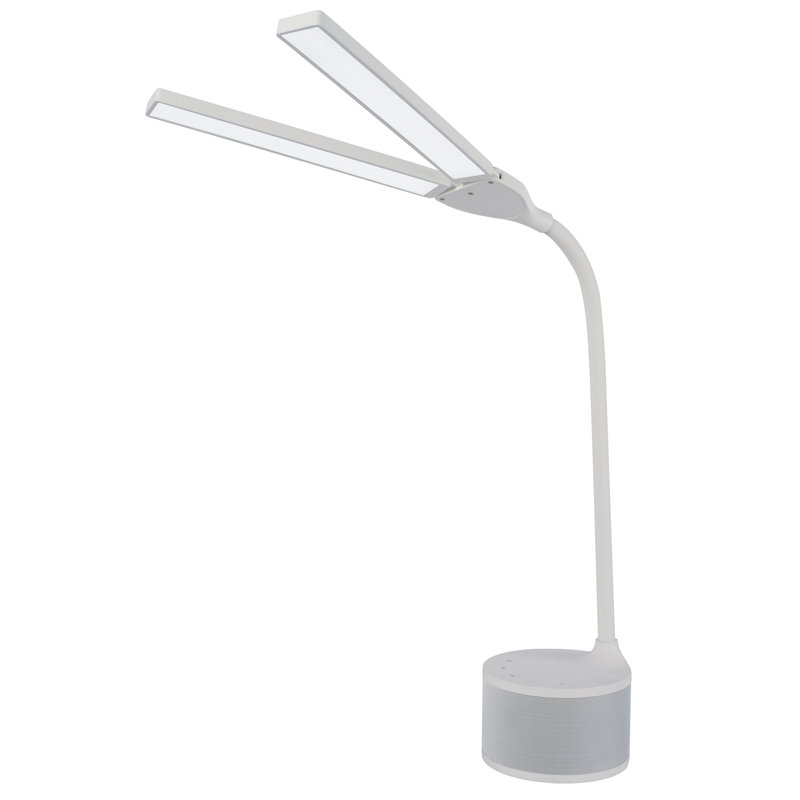 Lampe de bureau double à DEL OttLite avec haut-parleur Bluetooth USB, 3 lumières, 3 couleurs, cou flexible